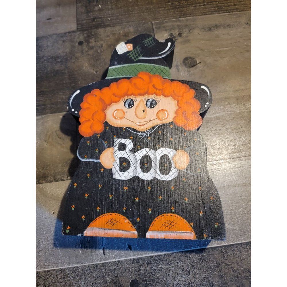 Country Folk art Halloween Witch Boo spider wooden decor